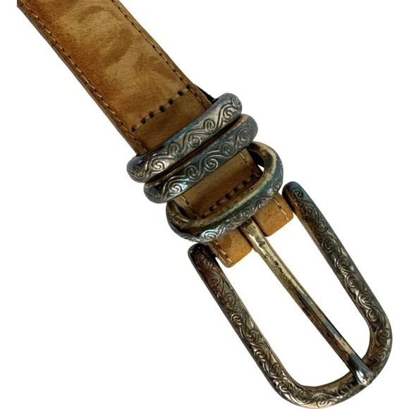 Brighton Taupe Cognac Calfskin Leather Skinny Large Belt main image 6